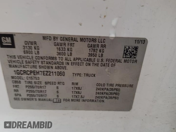 2014 Chevrolet Silverado 1500 Work Truck with VIN 1GCRCPEH7EZ211060, listed as a Copart auction lot 41796695 with Not Provided miles and Salvage Title. Bid and sale history available at DreamBid. Image 12.