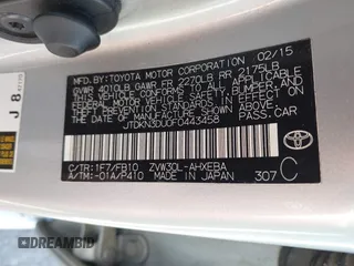 2015 Toyota Prius Four with VIN JTDKN3DU0F0443458, listed as a IAAI auction lot 42086506 with 121,952 mi miles and . Bid and sale history available at DreamBid. Image 9.