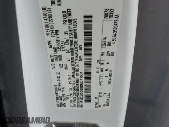 2013 Ford Escape SE with VIN 1FMCU0G98DUD71634, listed as a Copart auction lot 51685395 with 152,611 mi miles and Clean Title. Bid and sale history available at carsss.com. Image 16.