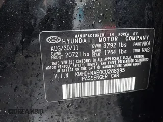 2012 Hyundai Elantra Limited with VIN KMHDH4AE0CU288395, listed as a IAAI auction lot 40462553 with 108,367 mi miles. Bid and sale history available at carsss.com. Image 9.