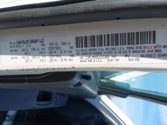 2012 Jeep Liberty Arctic with VIN 1C4PJMAK9CW161869, listed as a IAAI auction lot 42799777 with 189,993 mi miles and . Bid and sale history available at DreamBid. Image 9.