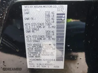 2014 Nissan Pathfinder Platinum with VIN 5N1AR2MN9EC646084, listed as a IAAI auction lot 41741038 with 211,525 mi miles. Bid and sale history available at carsss.com. Image 9.