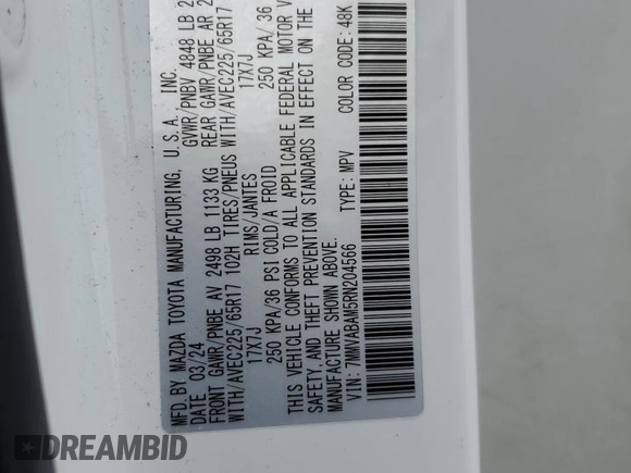 2024 Mazda CX-50 S Select with VIN 7MMVABAM5RN204566, listed as a Copart auction lot 57292855 with 5,129 mi miles and Salvage title. Bid and sale history available at DreamBid. Image 13.