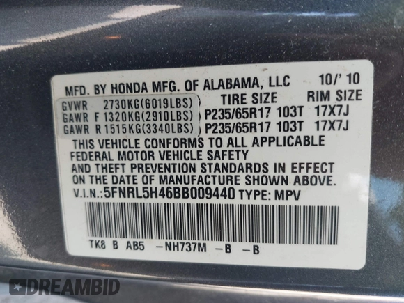 2011 Honda Odyssey EX с VIN 5FNRL5H46BB009440, выставлен на аукционе IAAI как лот 42399206 с пробегом 95 943 миль миль и . История ставок и продаж доступна на DreamBid. Изображение 9.