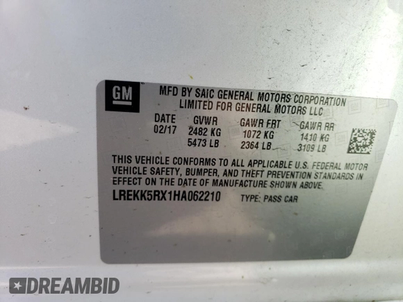 2017 Cadillac CT6 Plug-In RWD with VIN LREKK5RX1HA062210, listed as a Copart auction lot 56405615 with 79,359 mi miles and Salvage title. Bid and sale history available at DreamBid. Image 12.