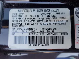 2015 Nissan 370Z Sport with VIN JN1AZ4EH7FM440155, listed as a Copart auction lot 86846404 with 82,330 mi miles and Salvage Title. Bid and sale history available at carsss.com. Image 12.