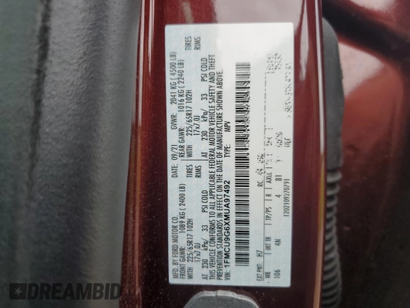 2021 Ford Escape SE z VIN 1FMCU9G6XMUA97492, wystawiony jako Copart lot #59129685 z przebiegiem 27 028 mil mil oraz Szkoda całkowita • Salvage title. Historia ofert i sprzedaży dostępna na DreamBid. Obrazek 14.