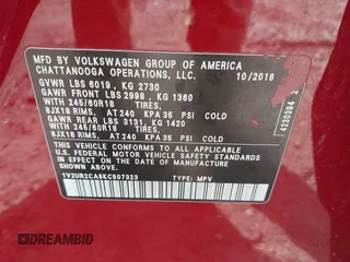 2019 Volkswagen Atlas SE with VIN 1V2UR2CA5KC507323, listed as a IAAI auction lot 41688461 with 67,965 mi miles and . Bid and sale history available at DreamBid. Image 9.