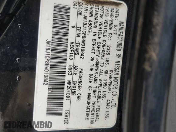 2017 Nissan Rogue SL with VIN JN1BJ1CP8HW010842, listed as a Copart auction lot 59224385 with 105,837 mi miles and Salvage title. Bid and sale history available at DreamBid. Image 12.