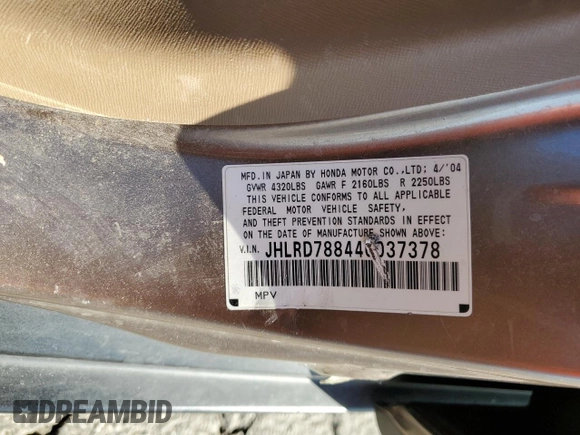 2004 Honda CR-V EX with VIN JHLRD78844C037378, listed as a Copart auction lot 50251325 with 178,854 mi miles and Salvage Title. Bid and sale history available at carsss.com. Image 15.