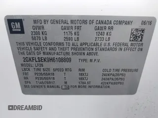2017 GMC Terrain SLE with VIN 2GKFLSEK9H6108809, listed as a IAAI auction lot 41920682 with 91,574 mi miles. Bid and sale history available at carsss.com. Image 9.