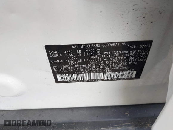 2020 Subaru Outback Limited z VIN 4S4BTANC8L3194137, wystawiony jako IAAI lot #42277963 z przebiegiem 48 296 mil mil oraz . Historia ofert i sprzedaży dostępna na DreamBid. Obrazek 9.