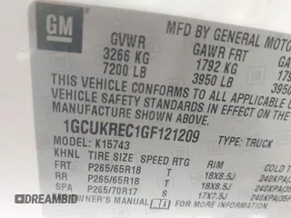 2016 Chevrolet Silverado 1500 LT with VIN 1GCUKREC1GF121209, listed as a IAAI auction lot 42024911 with 152,671 mi miles and . Bid and sale history available at DreamBid. Image 9.