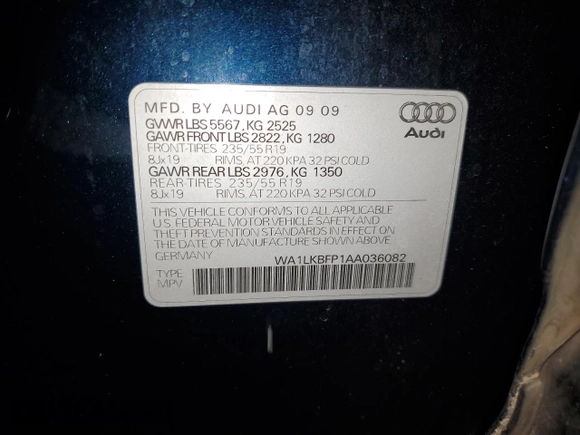 2010 Audi Q5 z VIN WA1LKBFP1AA036082, wystawiony jako Copart lot #41648955 z przebiegiem 153 228 mil mil oraz Czysty tytuł • Clean title. Historia ofert i sprzedaży dostępna na DreamBid. Obrazek 13.