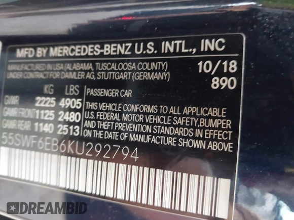 2019 Mercedes-Benz C 43 AMG с VIN 55SWF6EB6KU292794, выставлен на аукционе IAAI как лот 41624745 с пробегом 88 881 миль миль и . История ставок и продаж доступна на DreamBid. Изображение 9.