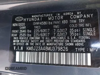 2021 Hyundai Tucson SE with VIN KM8J23A48MU379826, listed as a IAAI auction lot 41887834 with 51,885 mi miles and . Bid and sale history available at DreamBid. Image 9.