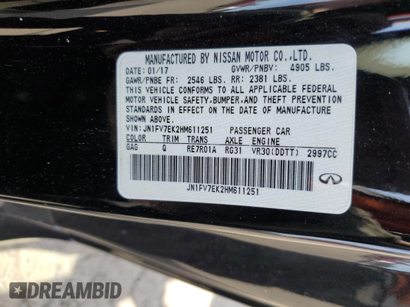 2017 Infiniti Q60 Red Sport 400 z VIN JN1FV7EK2HM611251, wystawiony jako Copart lot #55114595 z przebiegiem 38 479 mil mil oraz Szkoda całkowita • Salvage title. Historia ofert i sprzedaży dostępna na DreamBid. Obrazek 13.