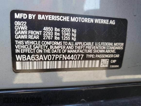 2023 BMW 4 Series 430i z VIN WBA63AV07PFN44077, wystawiony jako Copart lot #46280245 z przebiegiem 21 081 mil mil oraz Szkoda całkowita • Salvage title. Historia ofert i sprzedaży dostępna na DreamBid. Obrazek 13.
