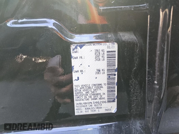 2023 Nissan Altima S with VIN 1N4BL4BV1PN346206, listed as a Copart auction lot 81175284 with 52,835 mi miles and Clean Title. Bid and sale history available at DreamBid. Image 12.