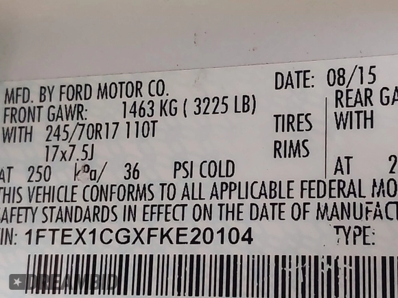2015 Ford F-150 XL with VIN 1FTEX1CGXFKE20104, listed as a IAAI auction lot 42035347 with 196,674 mi miles. Bid and sale history available at carsss.com. Image 9.