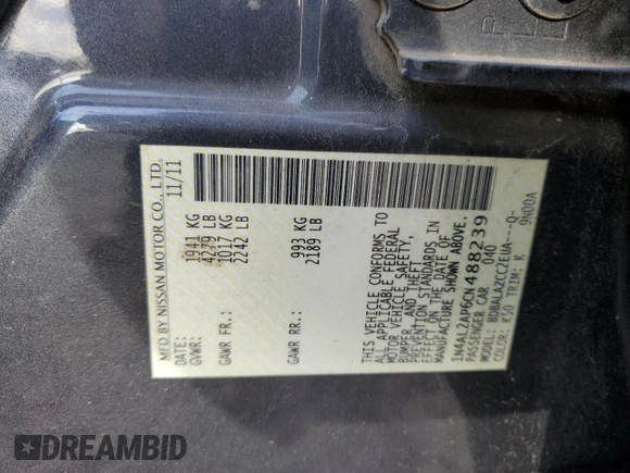 2012 Nissan Altima 2.5 with VIN 1N4AL2AP6CN488239, listed as a Copart auction lot 49591435 with 108,418 mi miles and Salvage Title. Bid and sale history available at DreamBid. Image 14.