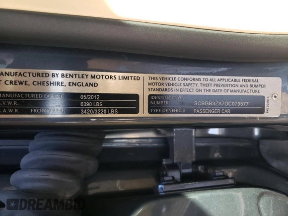 2013 Bentley Continental GT with VIN SCBGR3ZA7DC079577, listed as a Copart auction lot 76299594 with 17,093 mi miles and Salvage Title. Bid and sale history available at DreamBid. Image 12.