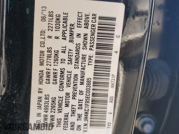 2014 Acura RLX Advance with VIN JH4KC1F95EC003685, listed as a Copart auction lot 46854265 with 145,250 mi miles and Salvage Title. Bid and sale history available at DreamBid. Image 12.