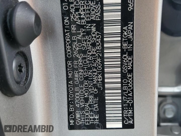 2015 Lexus ES 330 with VIN JTHBK1GG9F2183437, listed as a Copart auction lot 51451965 with 111,593 mi miles and Salvage Title. Bid and sale history available at DreamBid. Image 14.