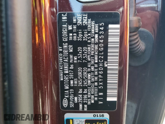 2020 Kia Telluride S z VIN 5XYP6DHC2LG045345, wystawiony jako Copart lot #59537425 z przebiegiem 95 433 mil mil oraz Szkoda całkowita • Salvage title. Historia ofert i sprzedaży dostępna na DreamBid. Obrazek 14.