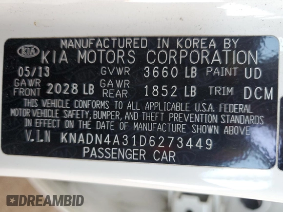 2013 Kia Rio SX z VIN KNADN4A31D6273449, wystawiony jako Copart lot #56802975 z przebiegiem 162 913 mil mil oraz Szkoda całkowita • Salvage title. Historia ofert i sprzedaży dostępna na DreamBid. Obrazek 12.