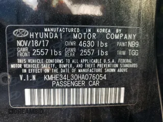 2017 Hyundai Sonata Hybrid Limited with VIN KMHE34L30HA076054, listed as a Copart auction lot 77972943 with 60,977 mi miles. Bid and sale history available at carsss.com. Image 14.