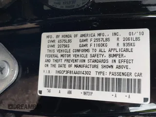 2010 Honda Accord EX-L with VIN 1HGCP3F81AA014302, listed as a IAAI auction lot 42123193 with 223,439 mi miles and . Bid and sale history available at DreamBid. Image 9.