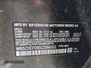 2025 BMW iX xDrive50 z VIN WB523CF09SCS94052, wystawiony jako IAAI lot #41822349 z przebiegiem 1233 mil mil oraz . Historia ofert i sprzedaży dostępna na DreamBid. Obrazek 9.