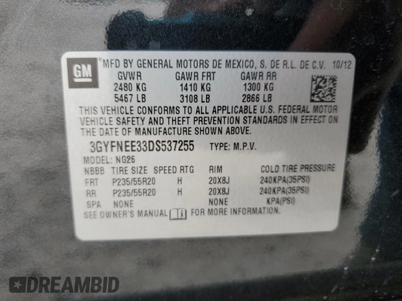 2013 Cadillac SRX Premium Collection z VIN 3GYFNEE33DS537255, wystawiony jako Copart lot #53151175 z przebiegiem 98 135 mil mil oraz Czysty tytuł • Clean title. Historia ofert i sprzedaży dostępna na DreamBid. Obrazek 13.