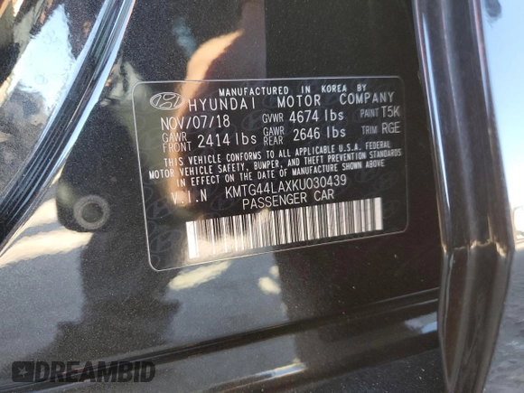 2019 Genesis G70 Advanced with VIN KMTG44LAXKU030439, listed as a Copart auction lot 83180314 with 103,834 mi miles and Salvage title. Bid and sale history available at DreamBid. Image 12.