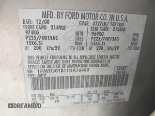 2001 Ford Escape XLS с VIN 1FMYU01B11KA16460, выставлен на аукционе IAAI как лот 42346546 с пробегом 264 160 миль миль и . История ставок и продаж доступна на DreamBid. Изображение 9.