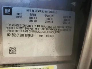 2011 Chevrolet Malibu LT w/1LT with VIN 1G1ZC5E12BF181866, listed as a Copart auction lot 48371955 with 200,691 mi miles and Salvage Title. Bid and sale history available at carsss.com. Image 12.