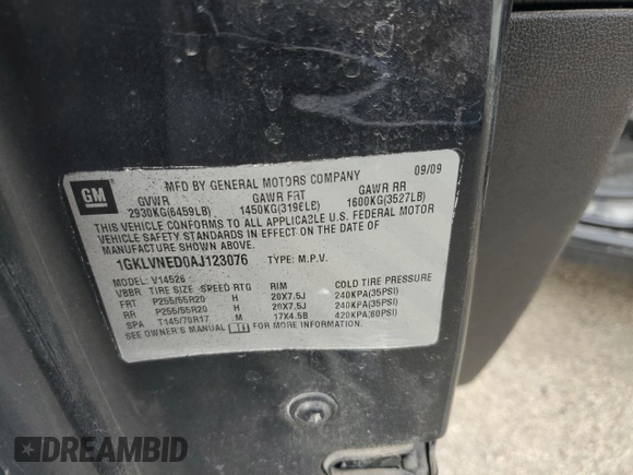 2010 GMC Acadia SLT2 with VIN 1GKLVNED0AJ123076, listed as a Copart auction lot 71472423 with 168,621 mi miles and Salvage Title. Bid and sale history available at DreamBid. Image 13.