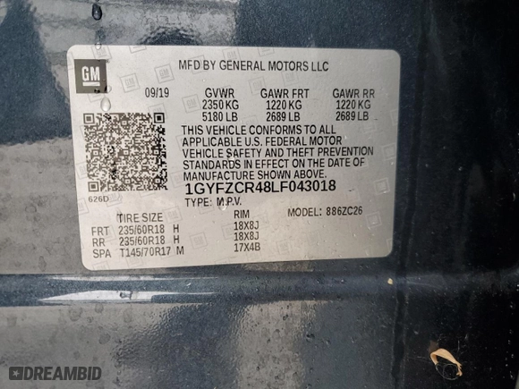 2020 Cadillac XT4 FWD Premium Luxury with VIN 1GYFZCR48LF043018, listed as a Copart auction lot 45097125 with 84,567 mi miles and Salvage Title. Bid and sale history available at carsss.com. Image 15.