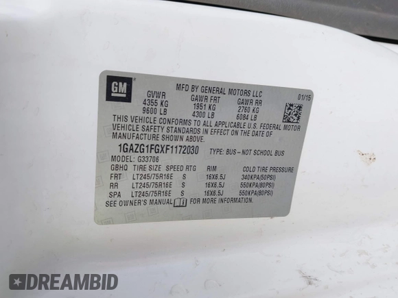 2015 Chevrolet Express Passenger LT z VIN 1GAZG1FGXF1172030, wystawiony jako IAAI lot #41510865 z przebiegiem 297 473 mil mil oraz . Historia ofert i sprzedaży dostępna na DreamBid. Obrazek 9.