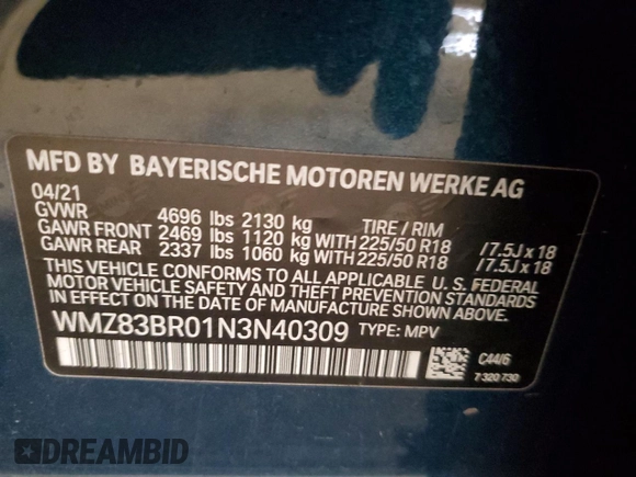 2022 MINI Countryman Cooper S with VIN WMZ83BR01N3N40309, listed as a Copart auction lot 59534135 with 33,586 mi miles and Salvage title. Bid and sale history available at DreamBid. Image 13.