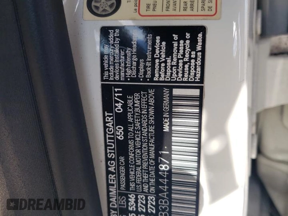 2011 Mercedes-Benz E 550 Luxury with VIN WDDHF9AB3BA444871, listed as a Copart auction lot 74978934 with 186,659 mi miles and Salvage title. Bid and sale history available at DreamBid. Image 12.