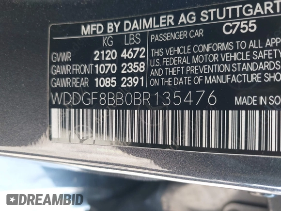 2011 Mercedes-Benz C 300 Sport with VIN WDDGF8BB0BR135476, listed as a IAAI auction lot 42550993 with 98,716 mi miles and . Bid and sale history available at DreamBid. Image 9.