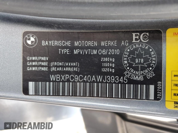 2010 BMW X3 xDrive30i with VIN WBXPC9C40AWJ39345, listed as a Copart auction lot 71678244 with 181,688 mi miles and Salvage Title. Bid and sale history available at carsss.com. Image 13.