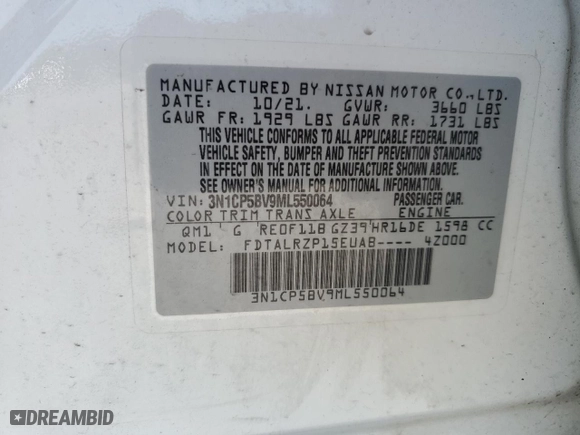 2021 Nissan Kicks S with VIN 3N1CP5BV9ML550064, listed as a Copart auction lot 50641265 with 0 mi miles and Salvage Title. Bid and sale history available at carsss.com. Image 15.