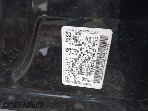 2009 Nissan Murano S with VIN JN8AZ18W99W129037, listed as a IAAI auction lot 42209900 with 139,263 mi miles. Bid and sale history available at carsss.com. Image 9.