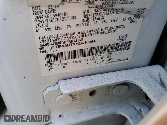2015 Ford F-350 Lariat with VIN 1FT8W3DTXFEA10084, listed as a Copart auction lot 86024944 with 326,253 mi miles and Clean title. Bid and sale history available at DreamBid. Image 10.