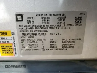 2015 Chevrolet Traverse LT with VIN 1GNKVGKD9FJ280868, listed as a Copart auction lot 49702625 with 127,728 mi miles and Salvage Title. Bid and sale history available at DreamBid. Image 13.