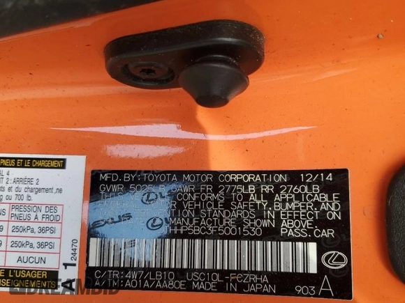 2015 Lexus RC F z VIN JTHHP5BC3F5001530, wystawiony jako Copart lot #56976165 z przebiegiem 104 935 mil mil oraz Szkoda całkowita • Salvage title. Historia ofert i sprzedaży dostępna na DreamBid. Obrazek 13.