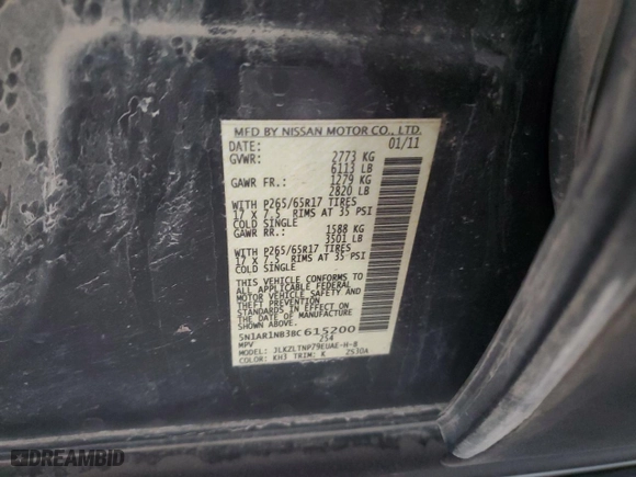 2011 Nissan Pathfinder Silver with VIN 5N1AR1NB3BC615200, listed as a Copart auction lot 73343314 with 277,143 mi miles and Non Repairable. Bid and sale history available at carsss.com. Image 13.